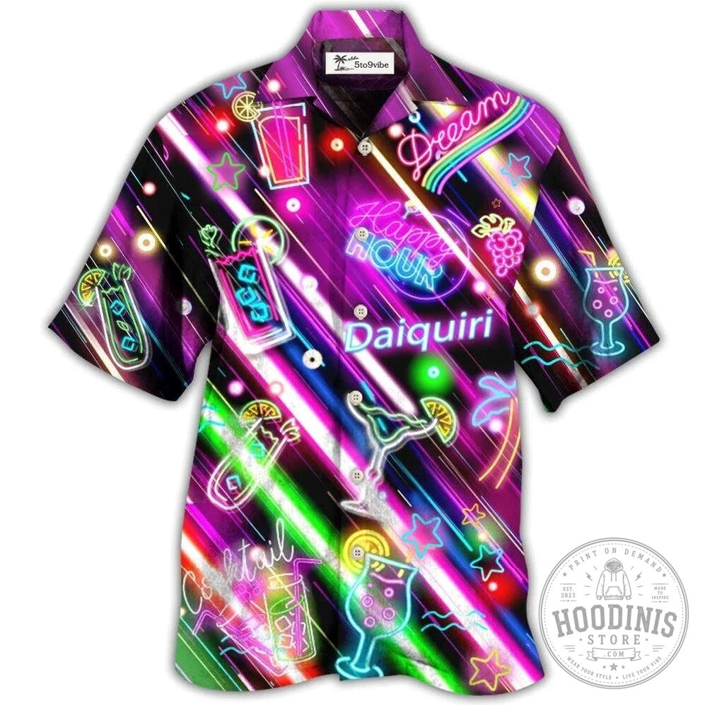Happy Hour Neon Cocktails Daiquiri Dream Hawaiian Shirt for Men and Women
