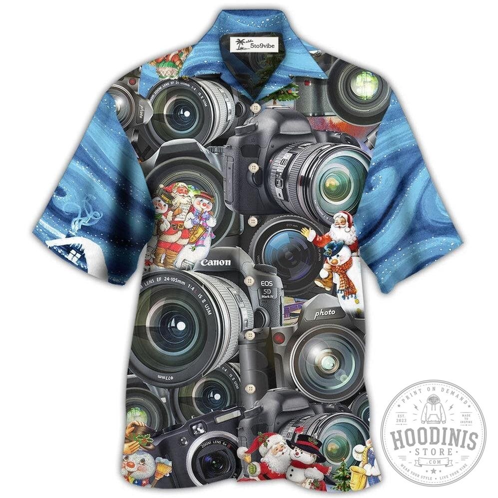 Christmas Santa Claus Cameras Photography Hawaiian Shirt