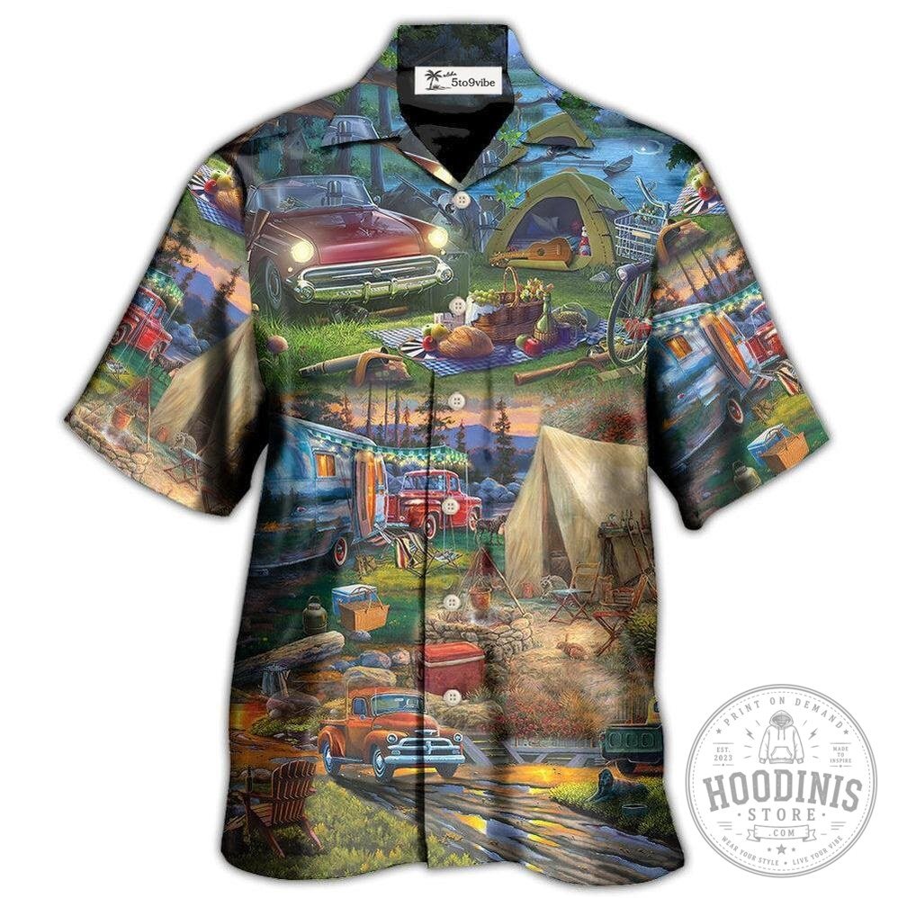 Happy Night Camping With Caravans And Tents Hawaiian Shirt