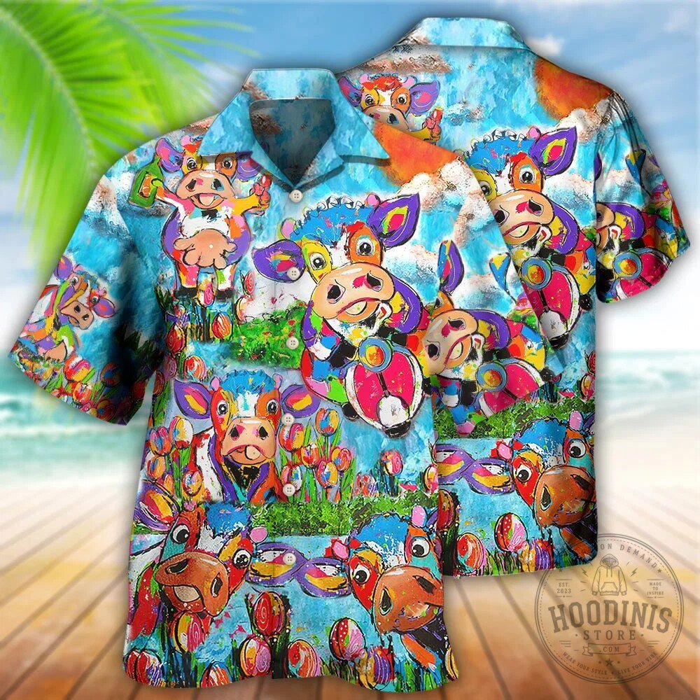 Colorful Happy Cows And Tulips Hawaiian Shirt For Men And Women 9 Colorful Happy Cows And Tulips Hawaiian Shirt For Men And Women