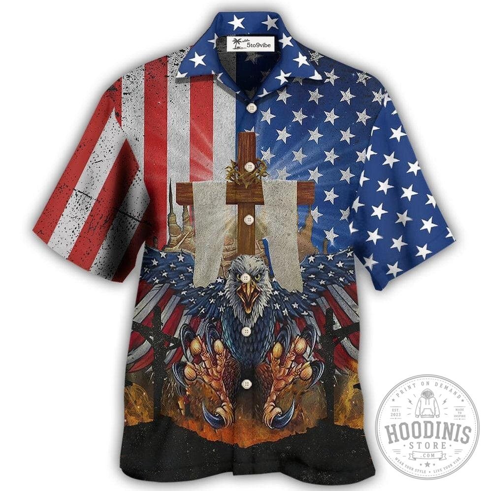American Flag Eagle One Nation Under God Patriotic Hawaiian Shirt