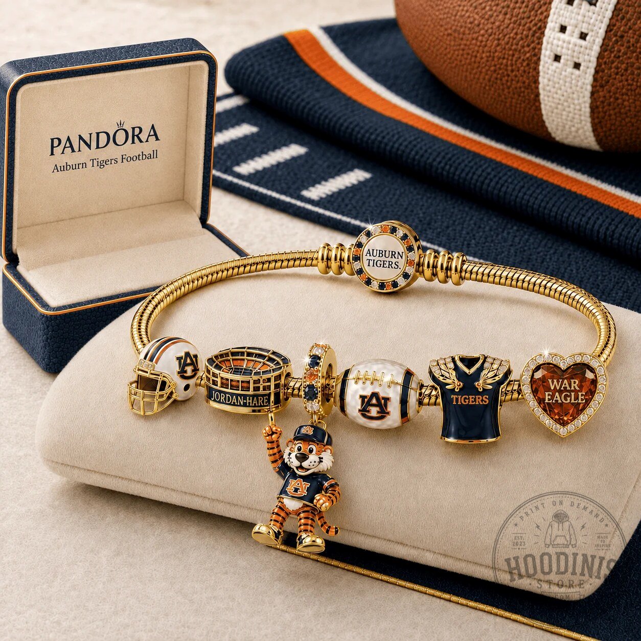Auburn Tigers Football Team Gold Charm Bracelet Set