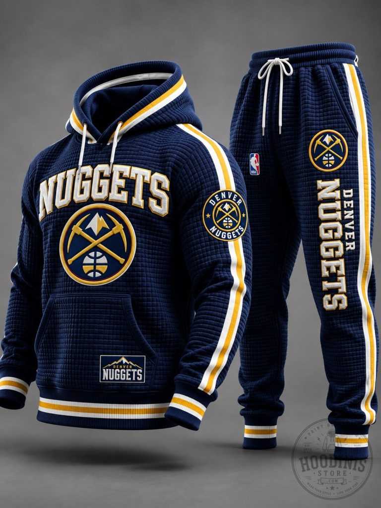Denver Nuggets Basketball Team Logo Navy Blue Waffle Knit Hoodie and Jogger Set