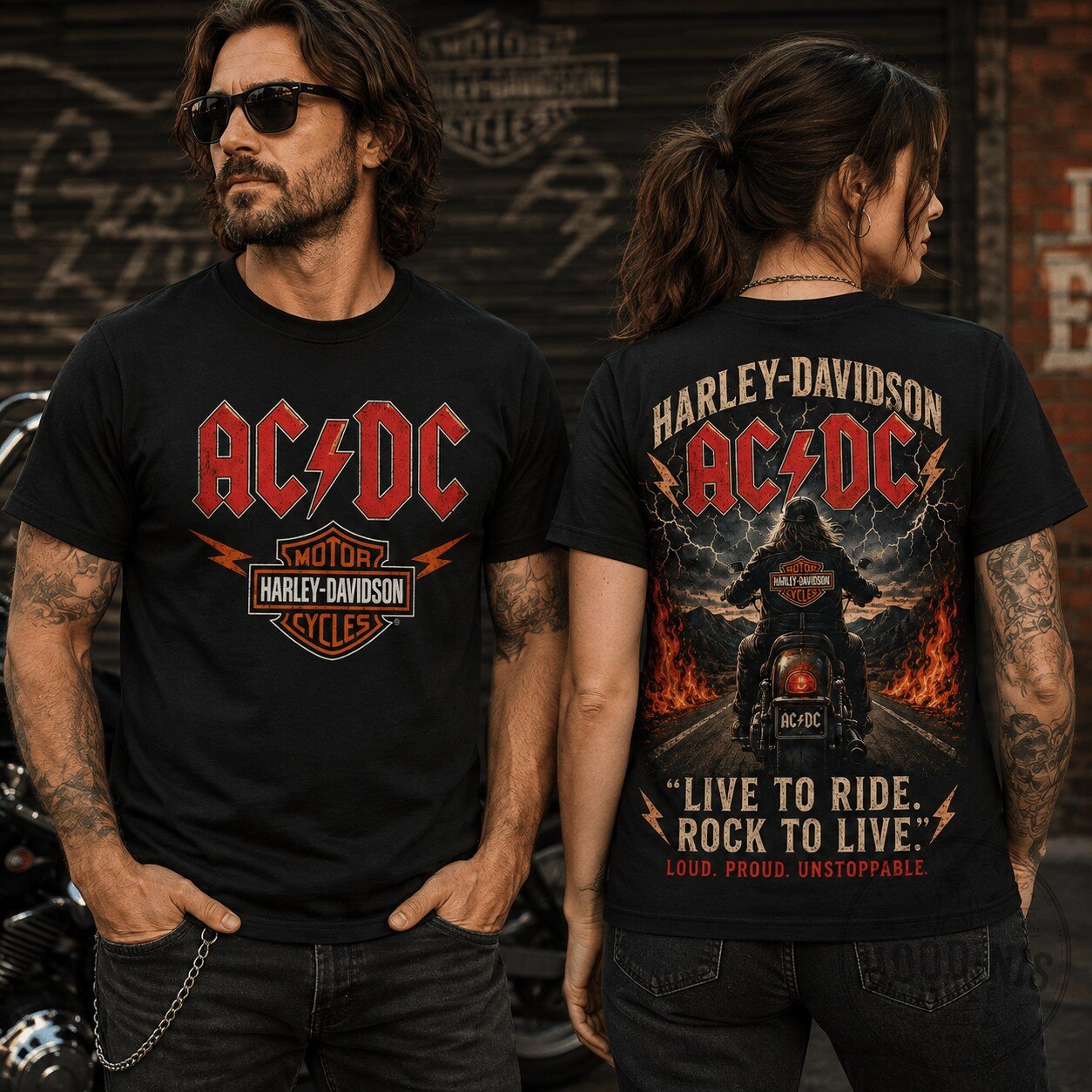 AC/DC Harley-Davidson Live To Ride Rock And Roll Graphic T-Shirt