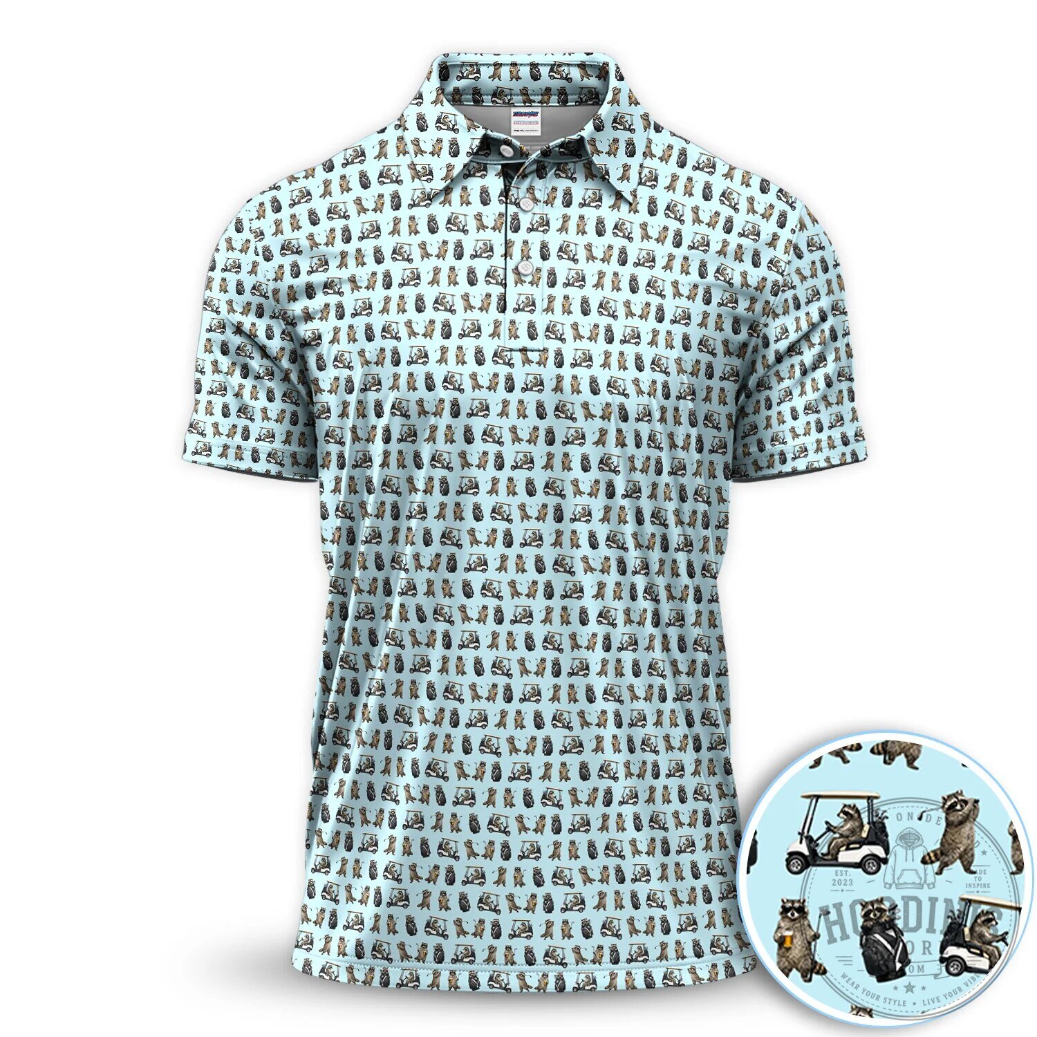 Animal Lover Gift Raccoon Golf Pattern Polo Shirt for Men