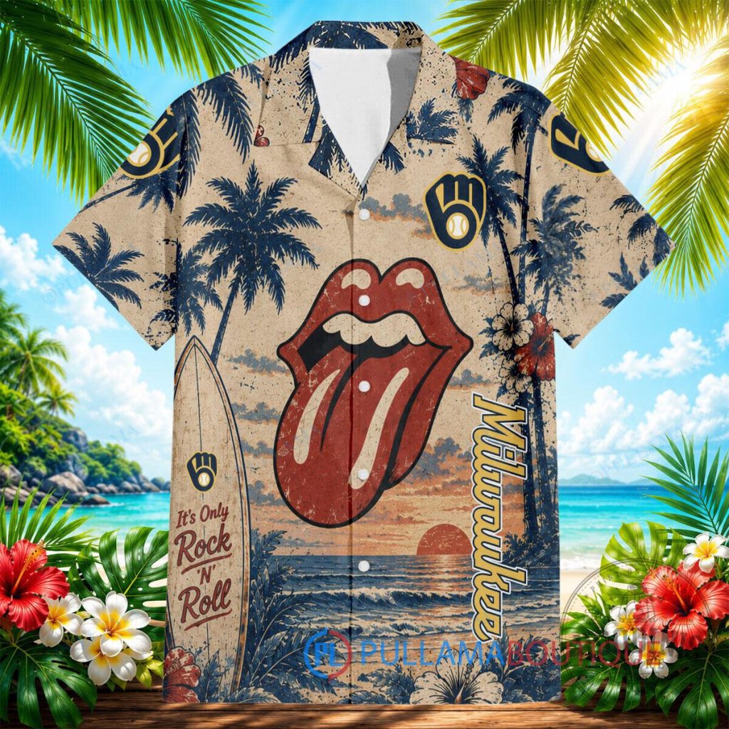 Milwaukee Brewers The Rolling Stones Rock and Roll Hawaiian Shirt Milwaukee Brewers The Rolling Stones Rock and Roll Hawaiian Shirt