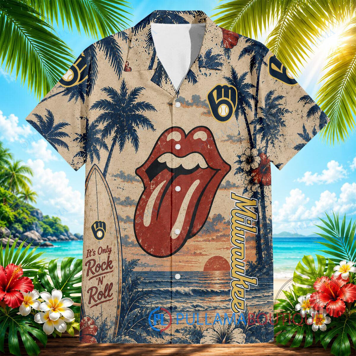 Milwaukee Brewers The Rolling Stones Rock and Roll Hawaiian Shirt