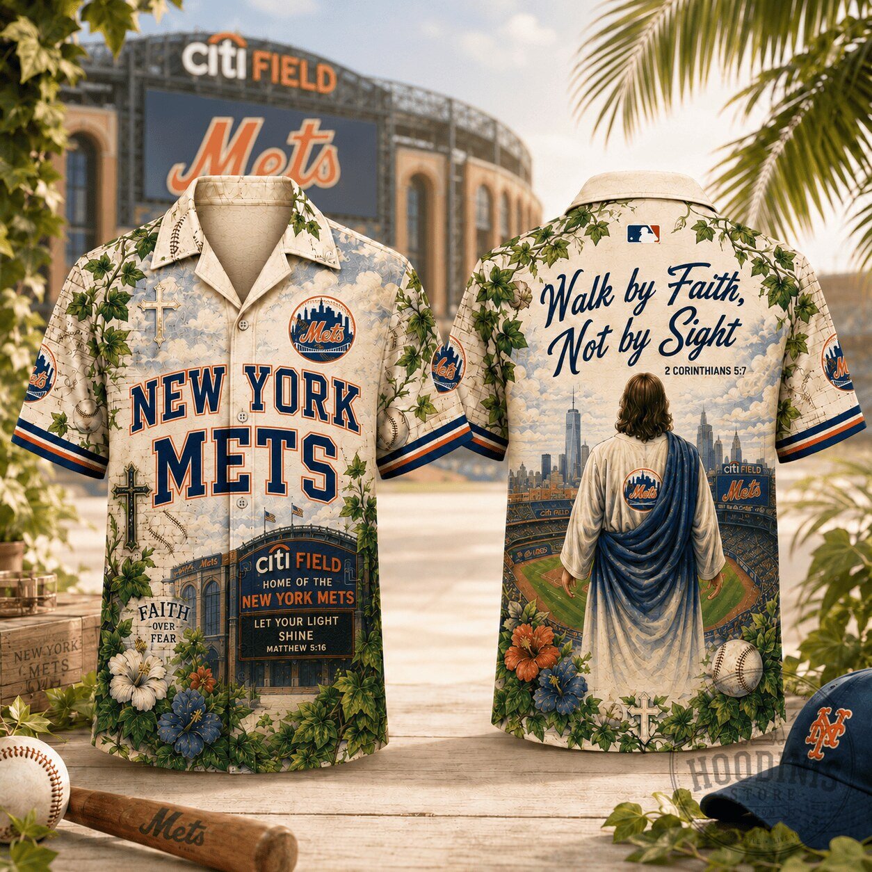 New York Mets Hawaiian Shirt for Baseball Fans, Walk by Faith Not by Sight