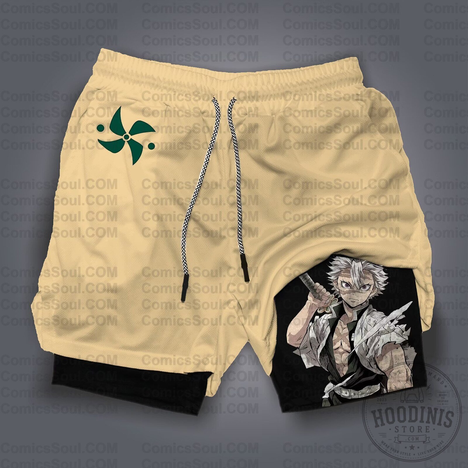 Sanemi Shinazugawa Graphic Athletic Shorts from Demon Slayer Anime Streetwear Collection