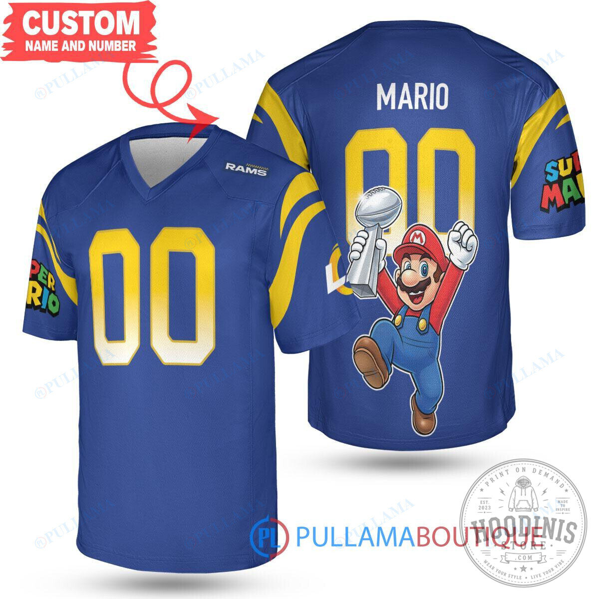 3D Mario Los Angeles Rams Super Bowl Champions Football Jersey