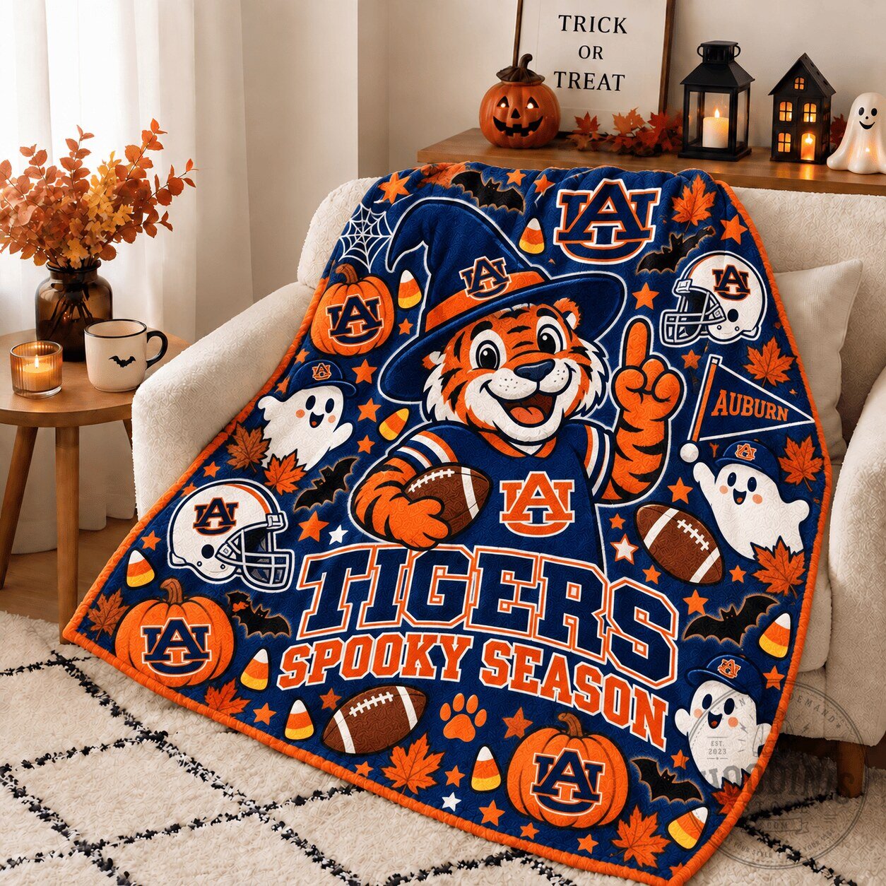 Auburn Tigers Halloween Spooky Season Fleece Blanket