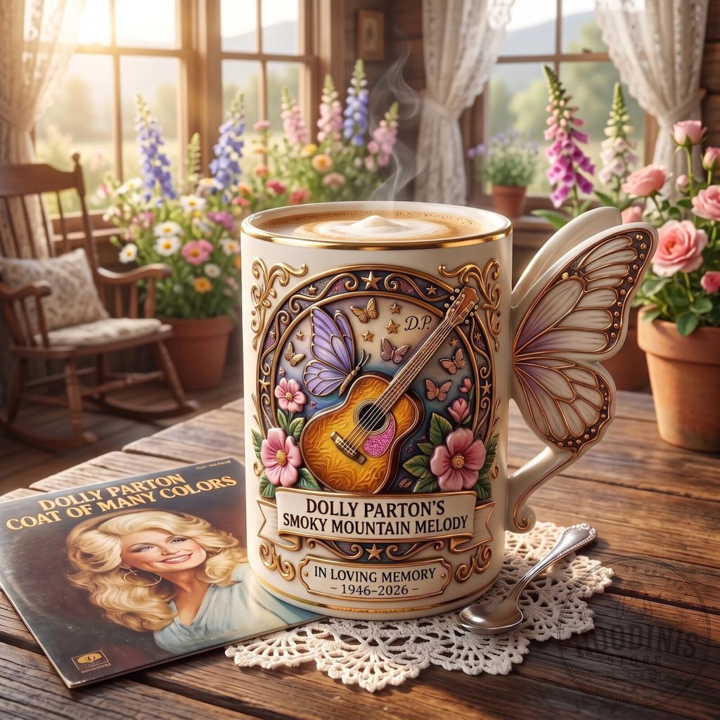 Dolly Parton Smoky Mountain Melody Butterfly Handle Memorial Mug Dolly Parton Smoky Mountain Melody Butterfly Handle Memorial Mug