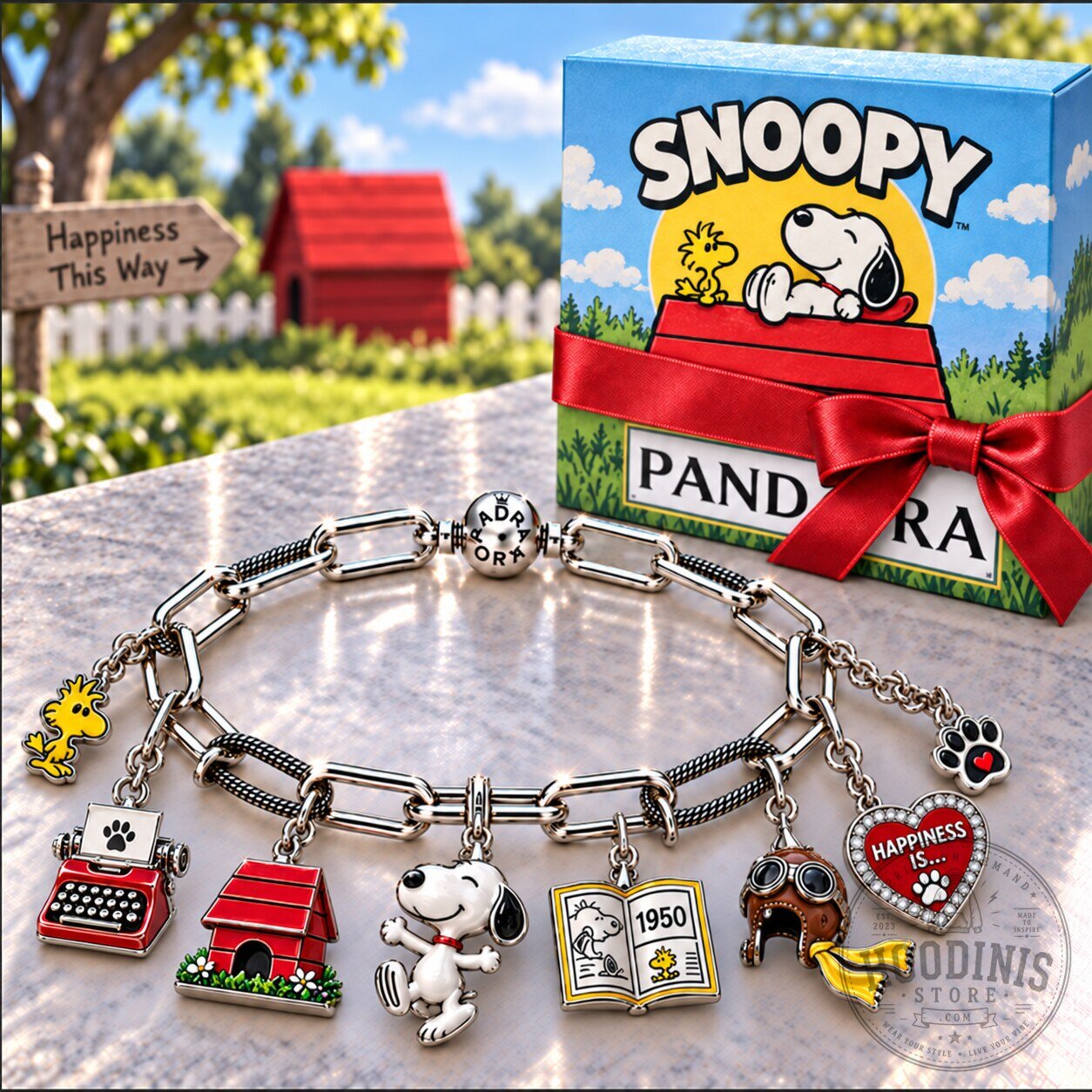 Snoopy Peanuts Cartoon Character Silver Charm Bracelet Set