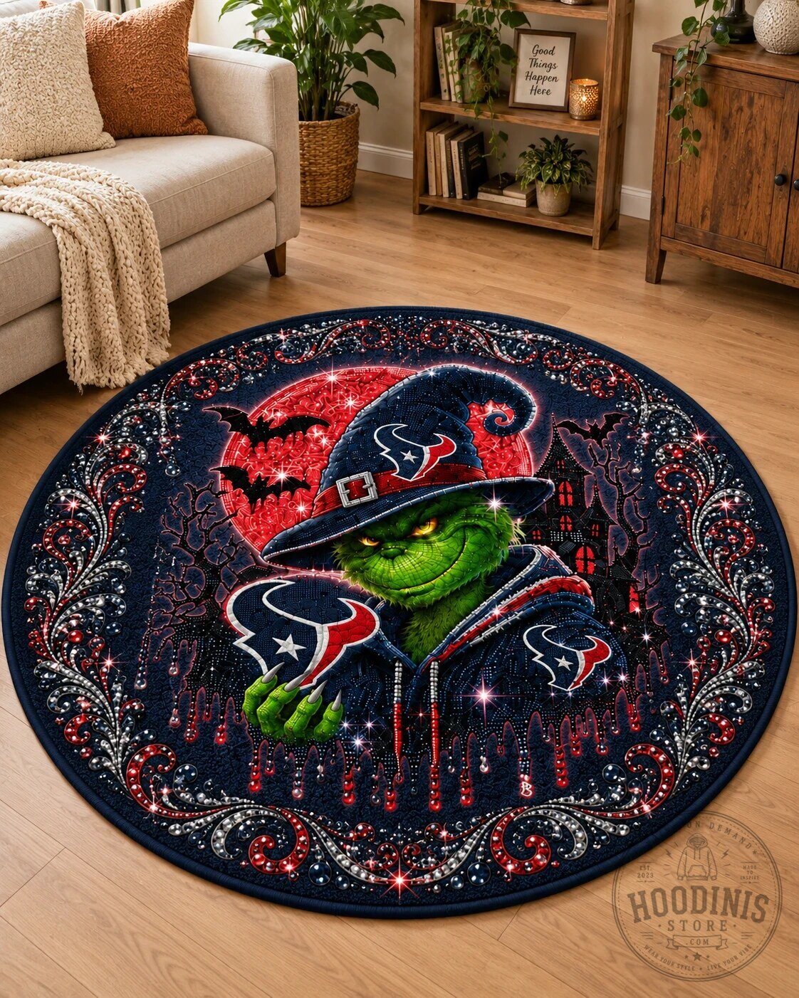 Houston Texans Grinch Christmas Holiday Round Area Rug Floor Mat