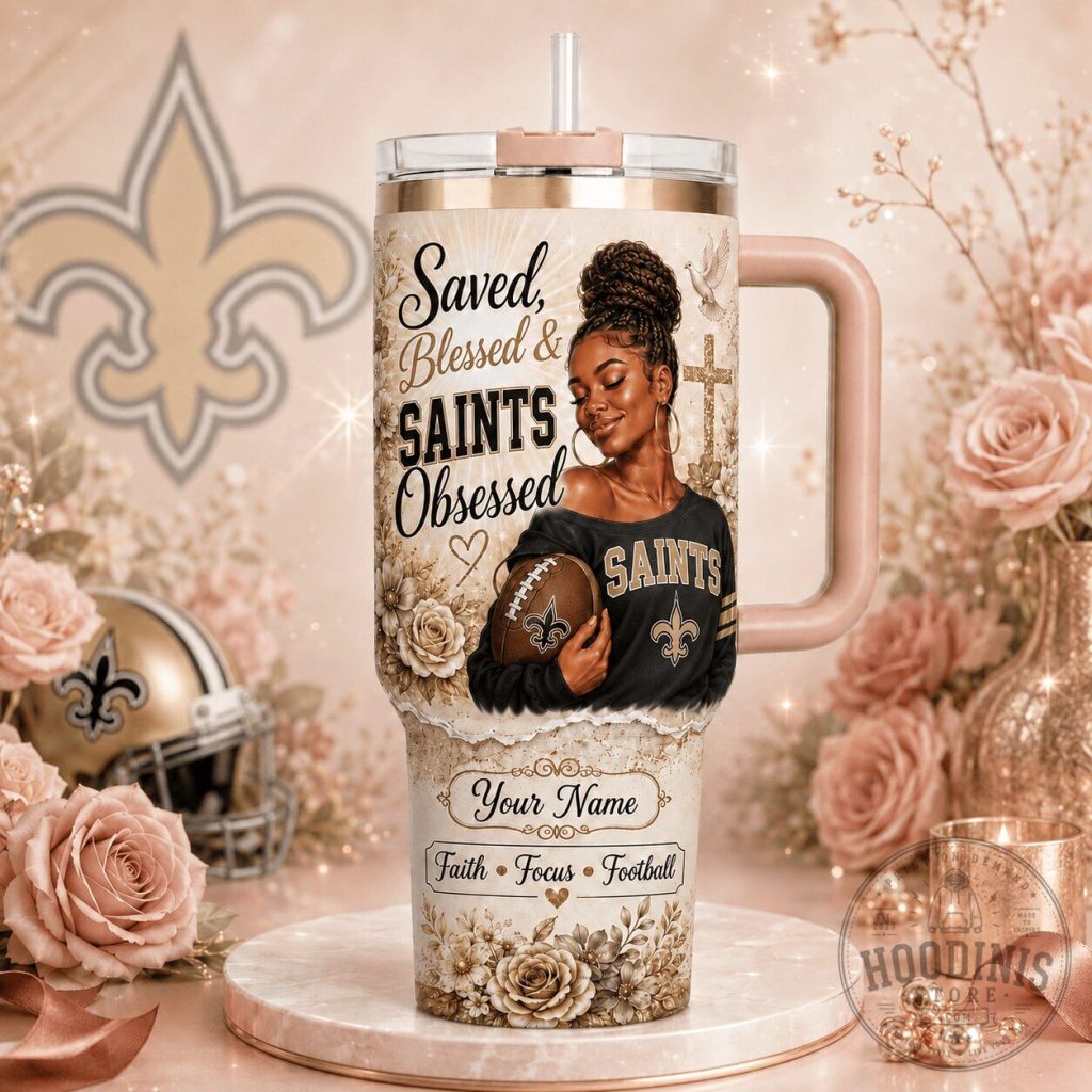 New Orleans Saints Football Obsessed Tumbler with Handle and Straw New Orleans Saints Football Obsessed Tumbler with Handle and Straw