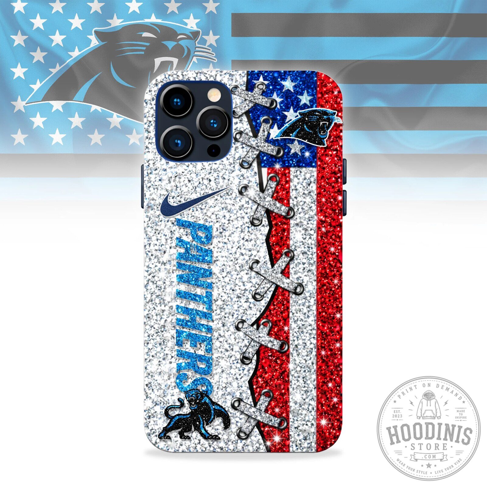 Carolina Panthers Football American Flag Glitter Phone Case