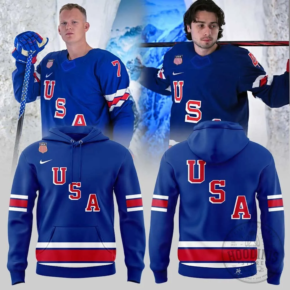 USA Hockey Team Blue and Red Stripe Pullover Hoodie