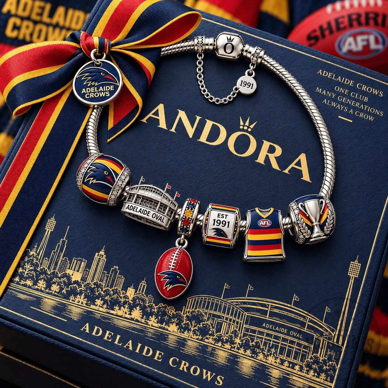 Adelaide Crows Football Club Pandora Style Charm Bracelet Set