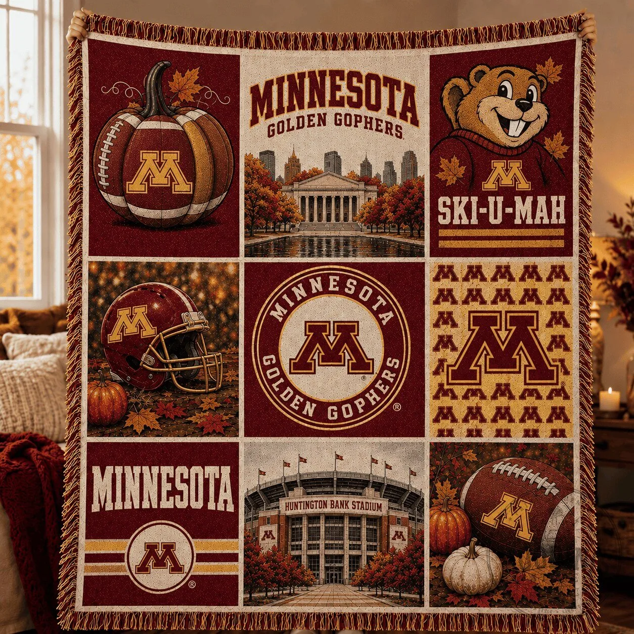 Minnesota Golden Gophers Football Team Fall Season Woven Throw Blanket