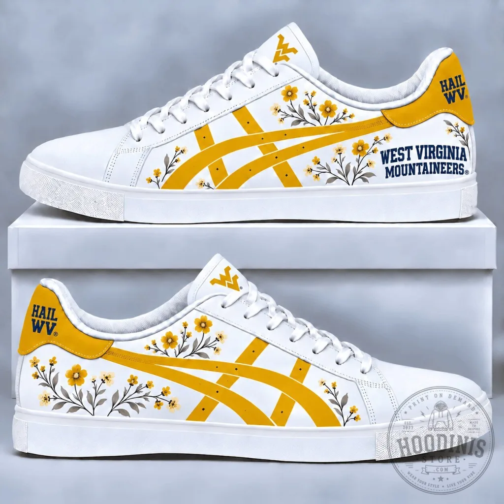 West Virginia Mountaineers Floral Pattern White Casual Shoes West Virginia Mountaineers Floral Pattern White Casual Shoes
