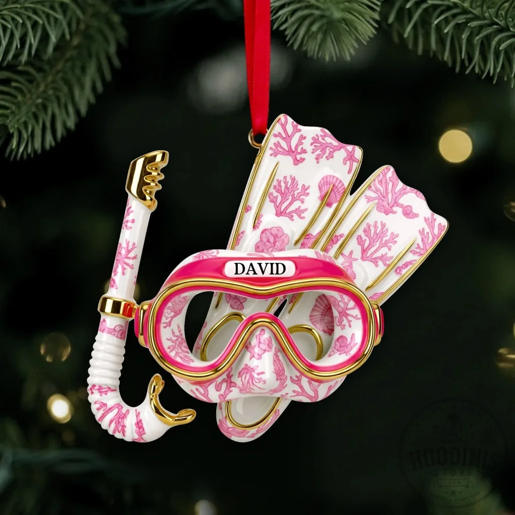 Personalized Deep Sea Diver Scuba Mask and Fins Christmas Ornament 32 Personalized Deep Sea Diver Scuba Mask and Fins Christmas Ornament
