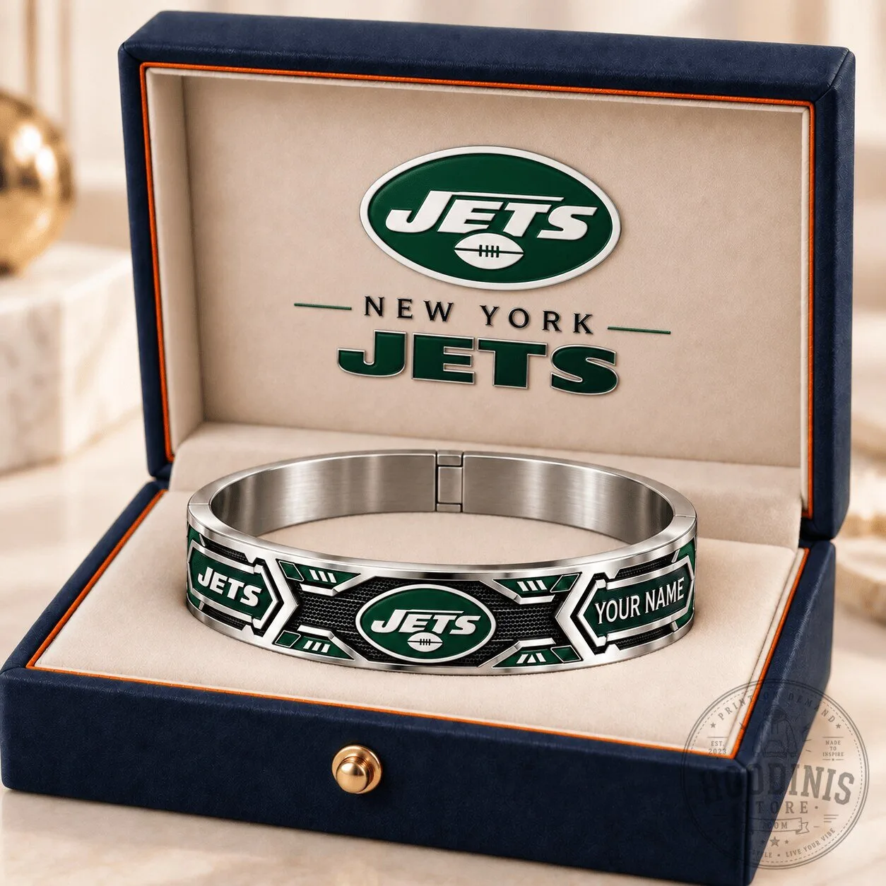 New York Jets Football Team Custom Name Stainless Steel Bracelet for Men