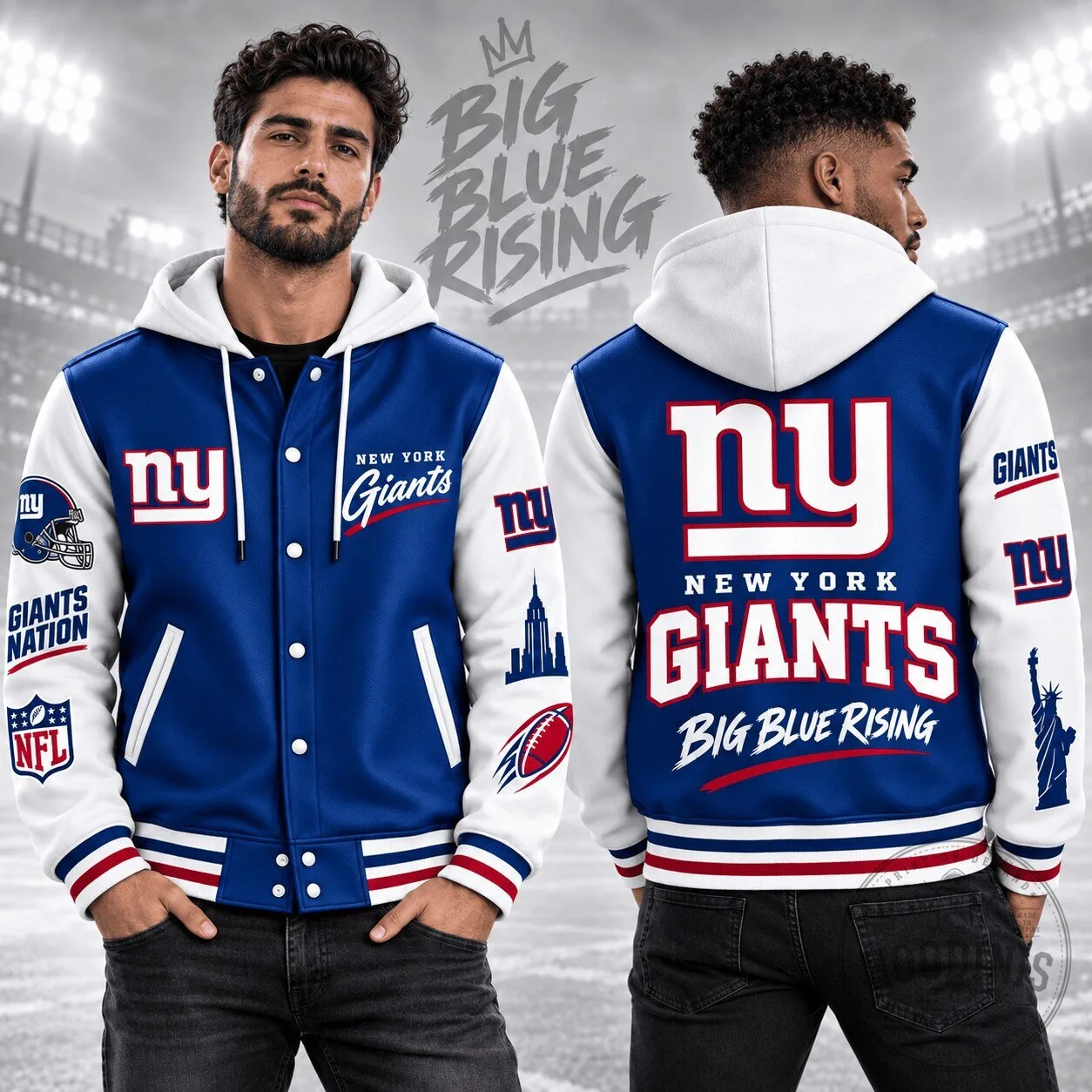 New York Giants Big Blue Rising NFL Varsity Hoodie Jacket