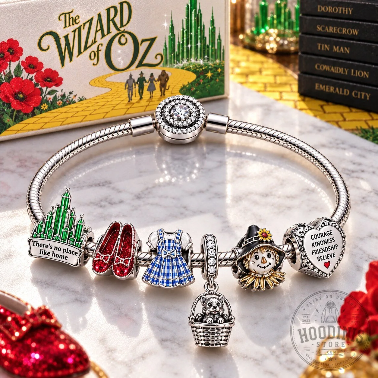 Wizard of Oz Emerald City Dorothy Ruby Slippers Charm Bracelet