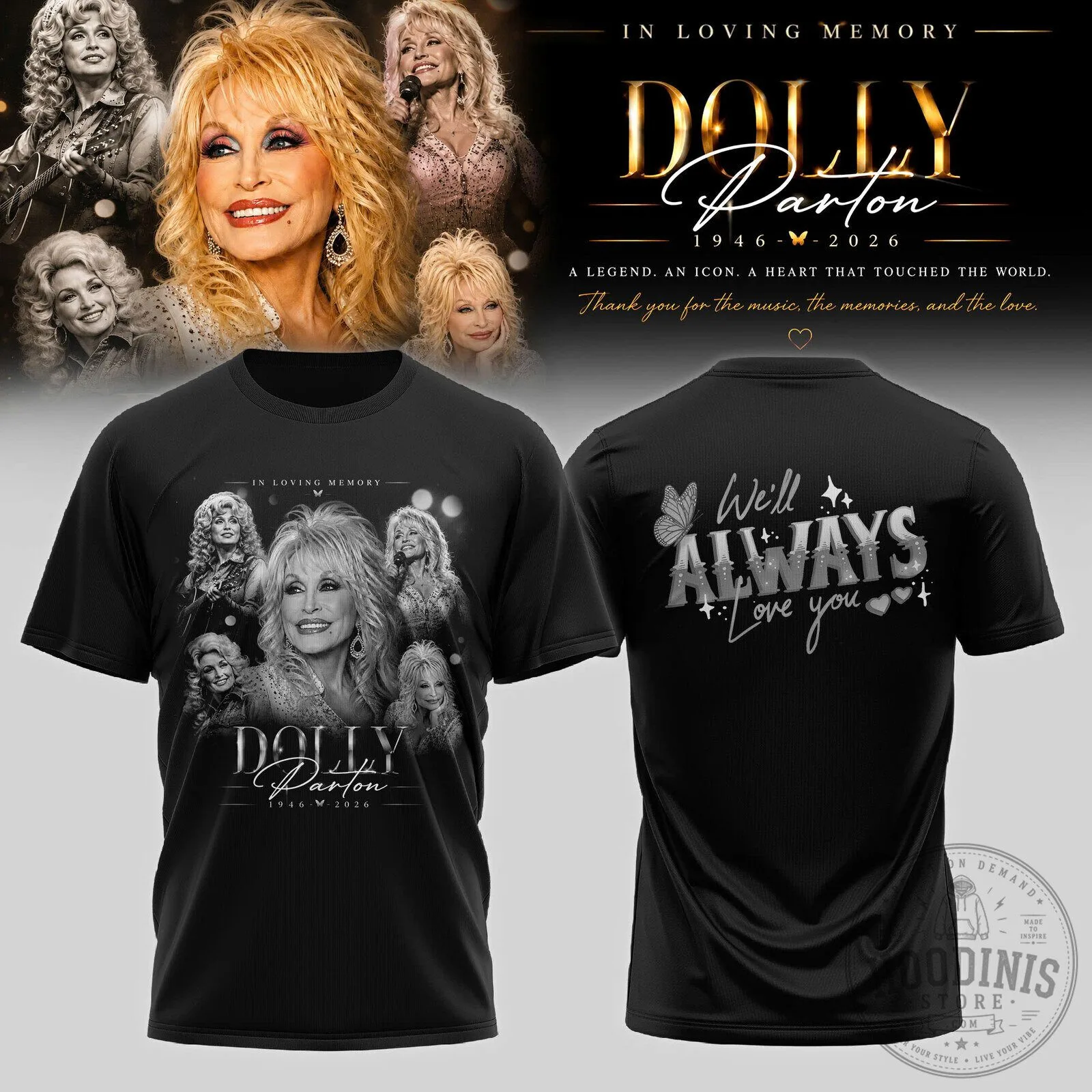 Dolly Parton In Loving Memory We'll Always Love You Country Music T-Shirt