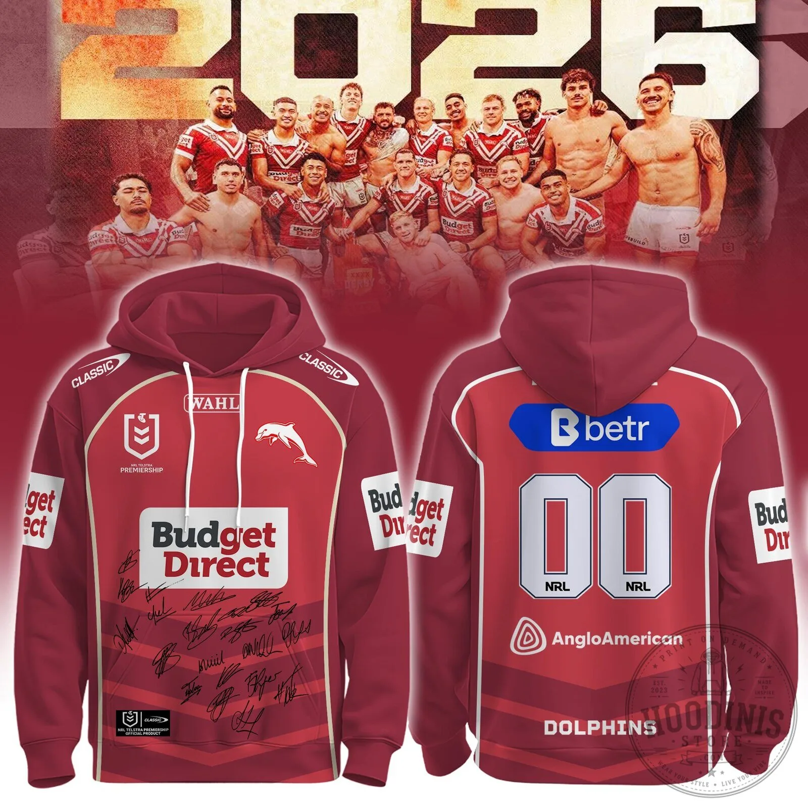Dolphins National Rugby League 2026 Team Signed Fan Hoodie