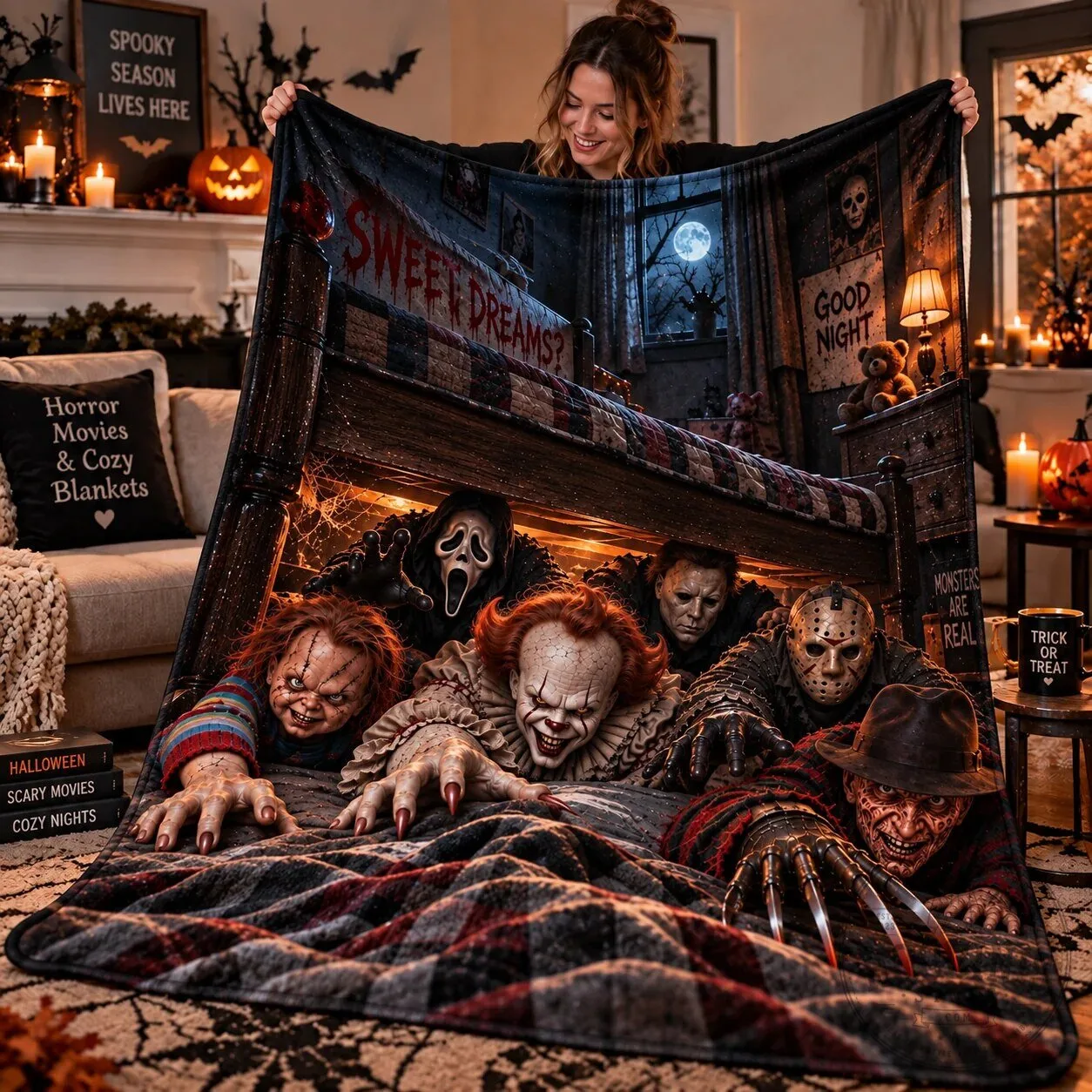 Halloween Horror Movie Characters Sweet Dreams Scary Night Fleece Blanket