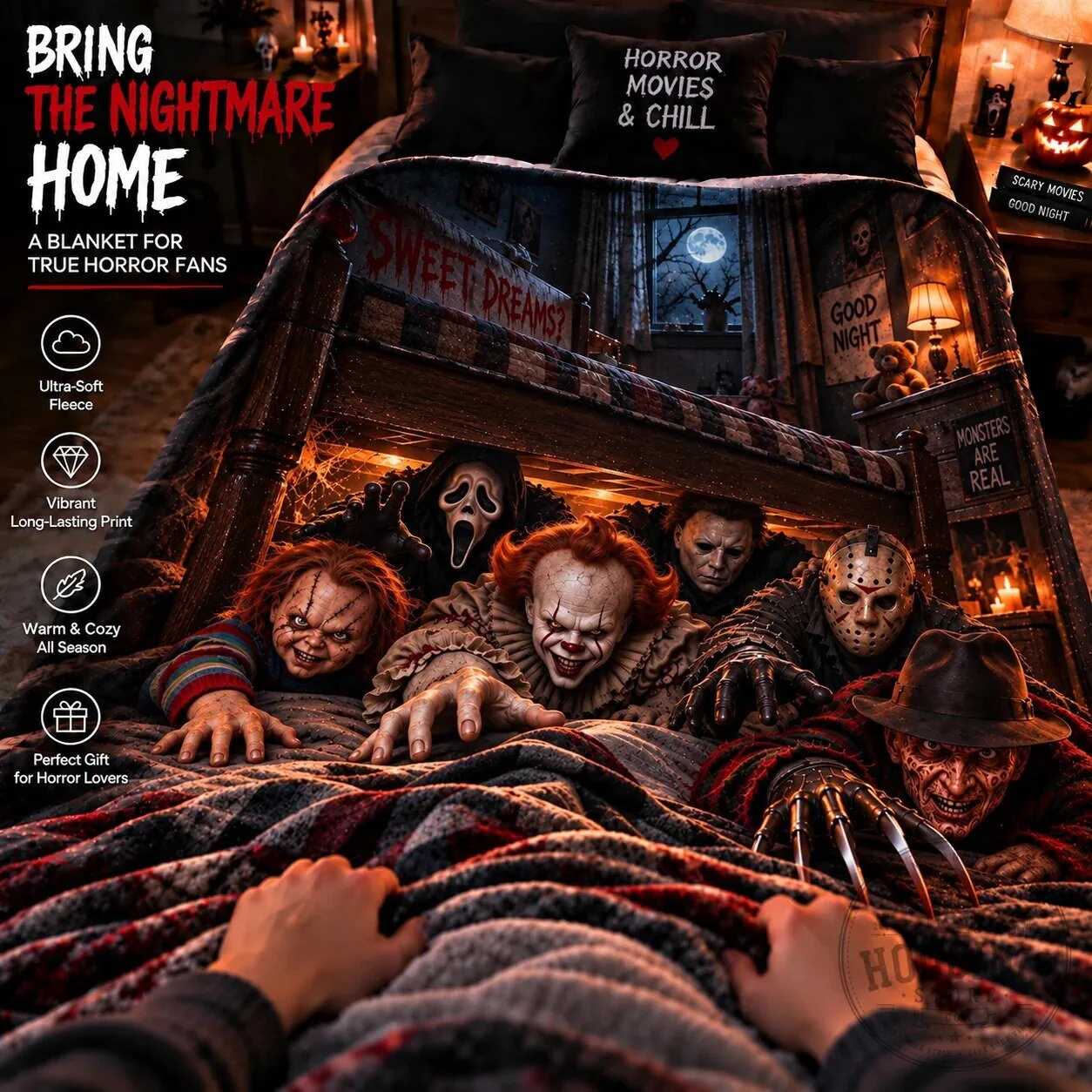 Halloween Horror Movie Characters Sweet Dreams Scary Night Fleece Blanket 7 Halloween Horror Movie Characters Sweet Dreams Scary Night Fleece Blanket
