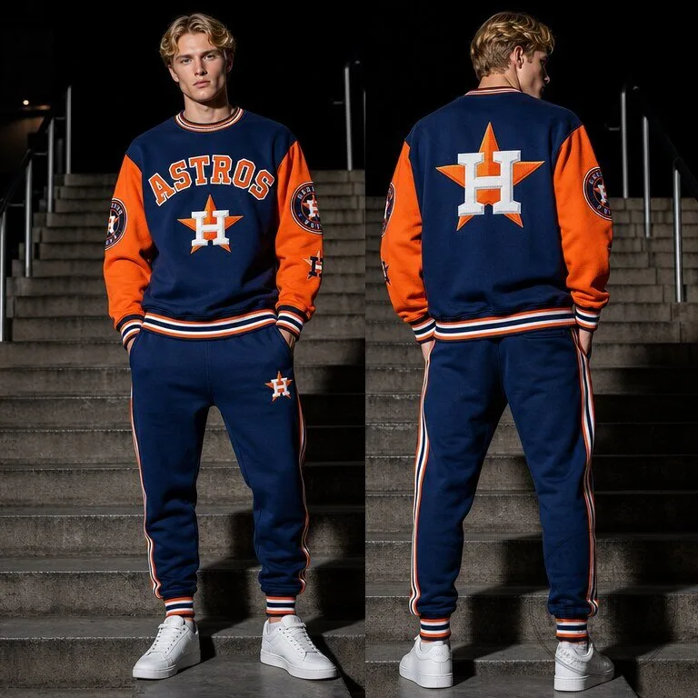 Houston Astros Baseball Team Logo Navy Blue and Orange Sweatshirt and Pants Set