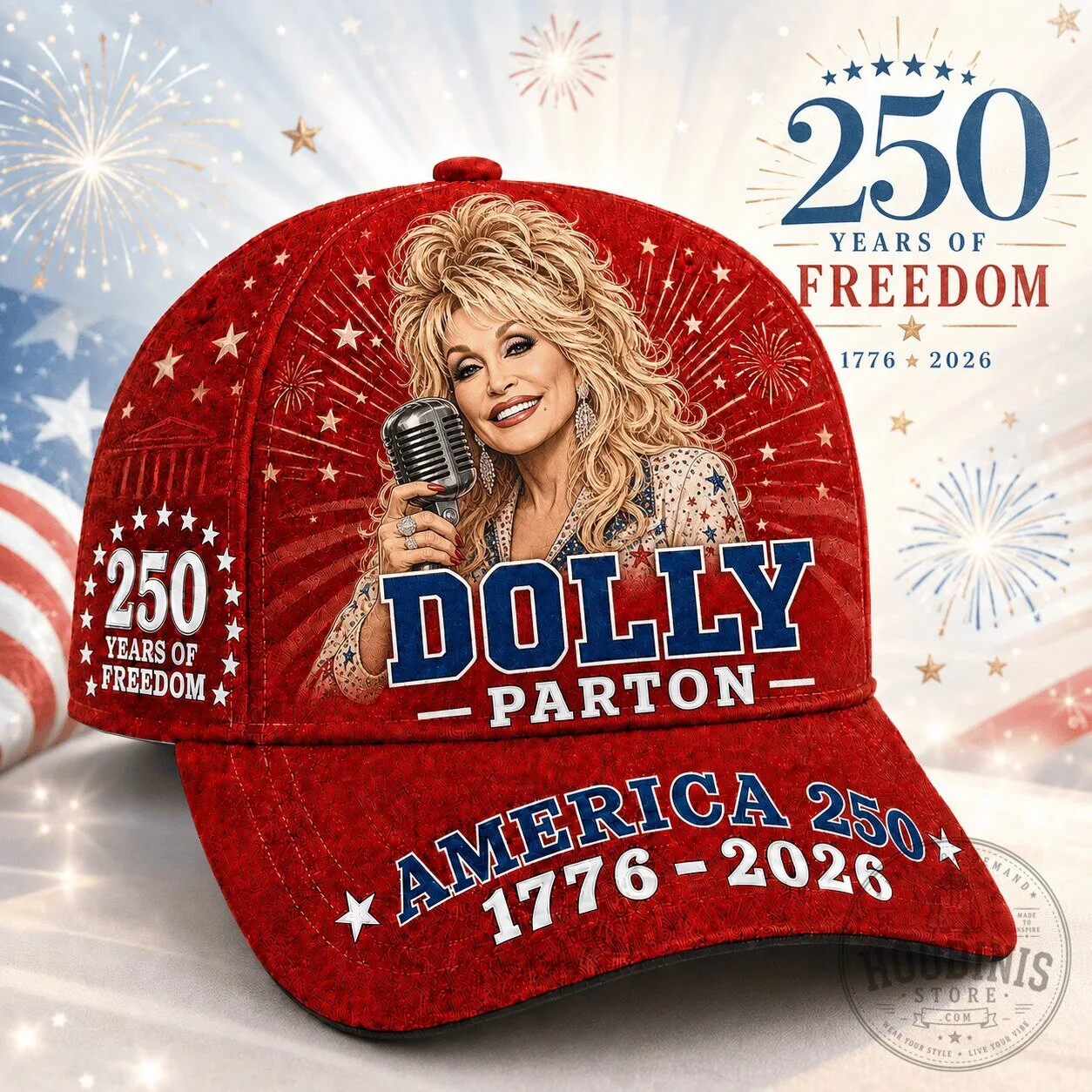 Dolly Parton 250 Years of Freedom America 1776-2026 Red Cap Hat
