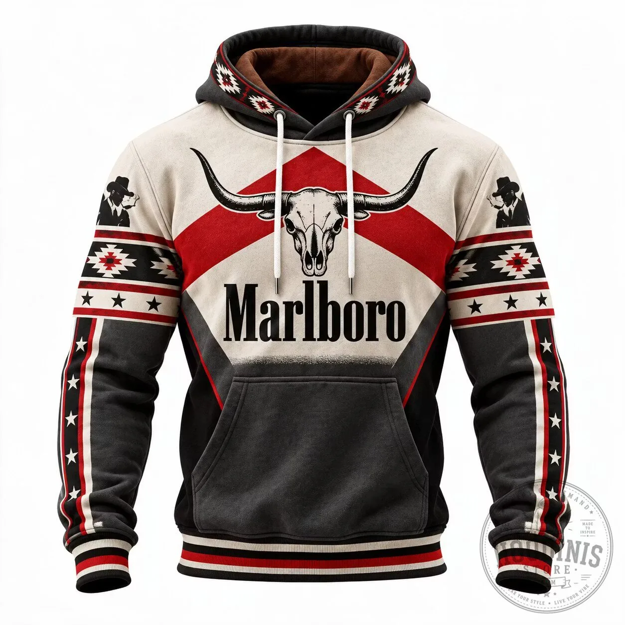 Marlboro Cowboy Skull Western Style Pullover Hoodie