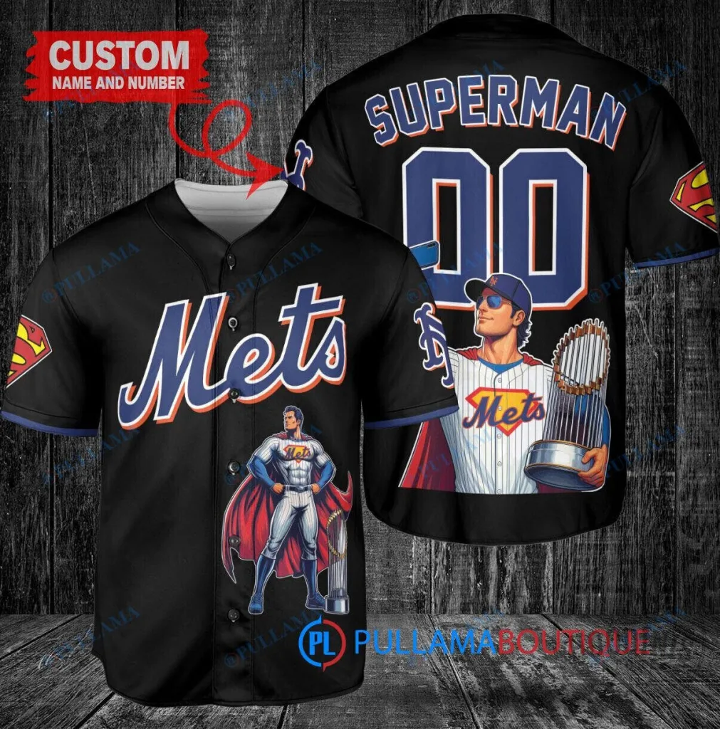 New York Mets Baseball Superman World Series Trophy Custom Baseball Jersey 8 New York Mets Baseball Superman World Series Trophy Custom Baseball Jersey