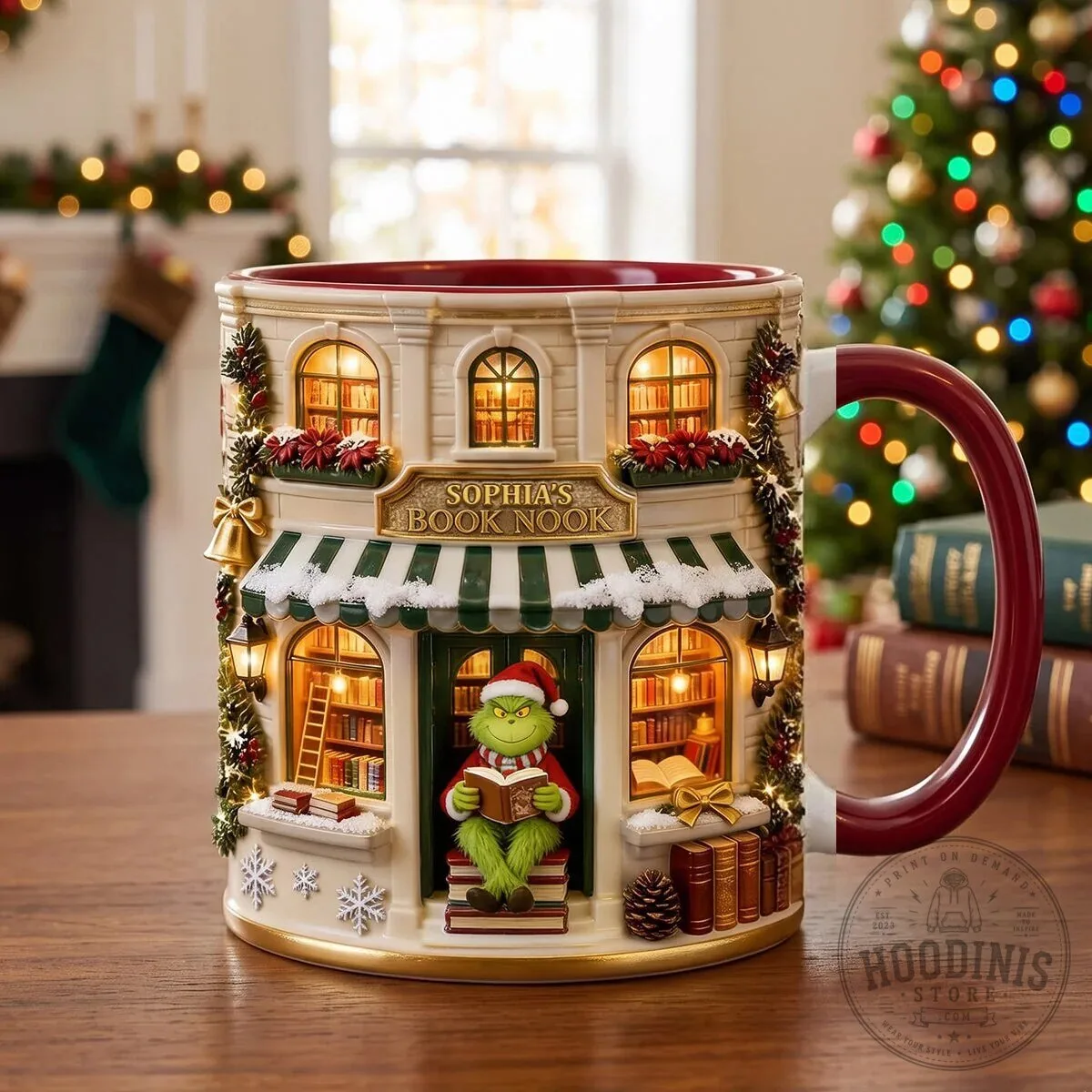 Grinch Christmas Sophia's Book Nook Cozy Winter Bookstore Coffee Mug