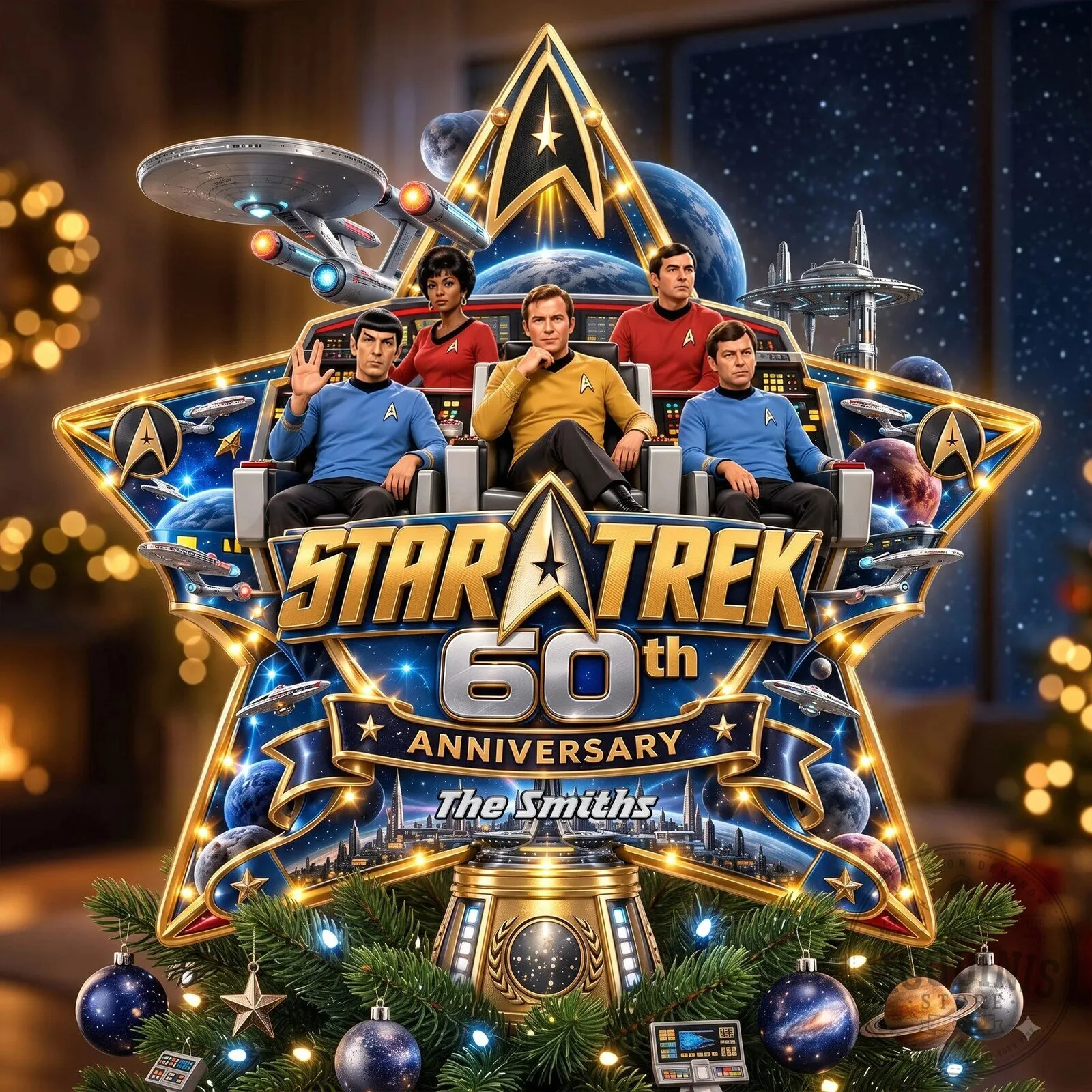 Star Trek 60th Anniversary Christmas Tree Topper with Captain Kirk and Spock