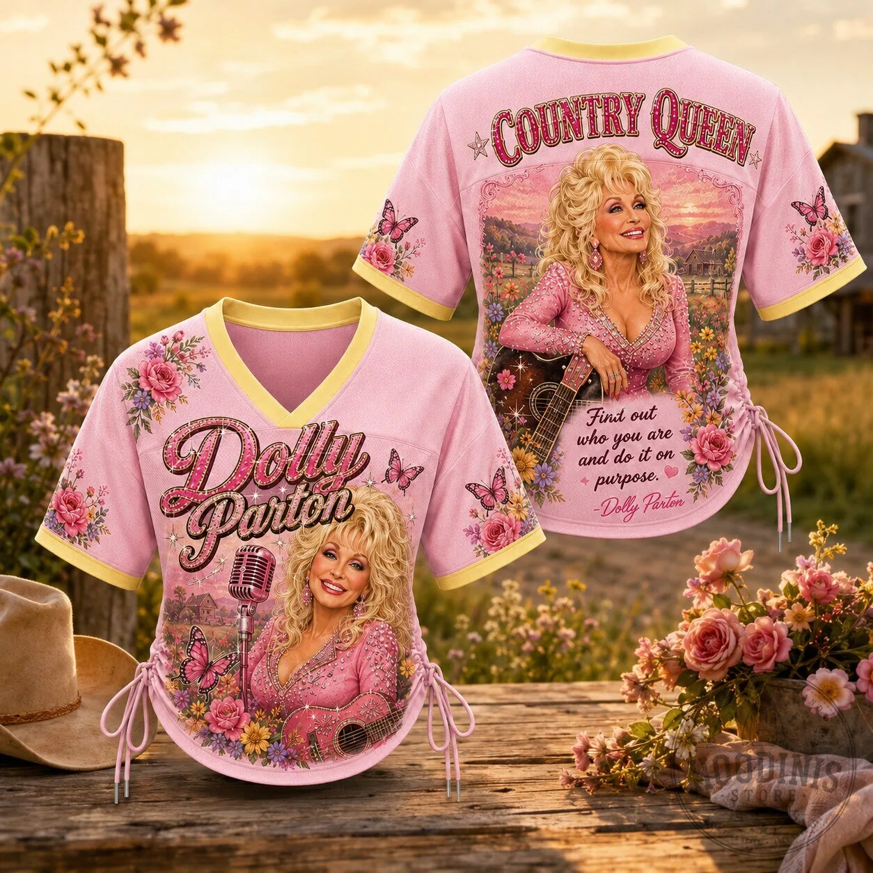Dolly Parton Country Queen Pink Floral Lace Up Jersey 2 Dolly Parton Country Queen Pink Floral Lace Up Jersey