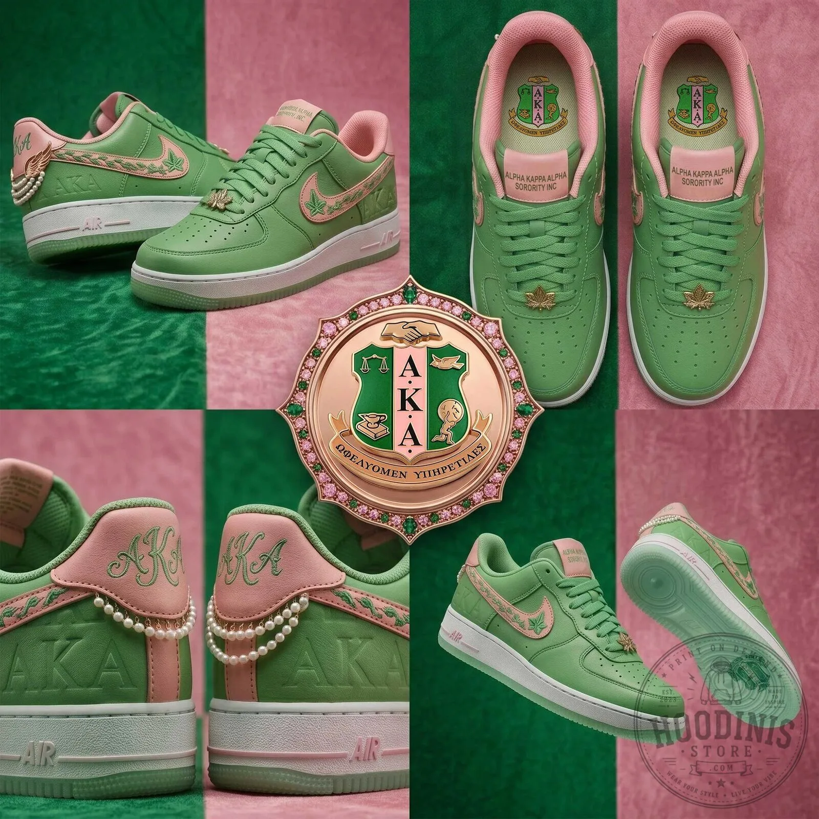 Alpha Kappa Alpha Sorority Incorporated Green and Pink Pearl Embellished Shoes 1 Alpha Kappa Alpha Sorority Incorporated Green and Pink Pearl Embellished Shoes