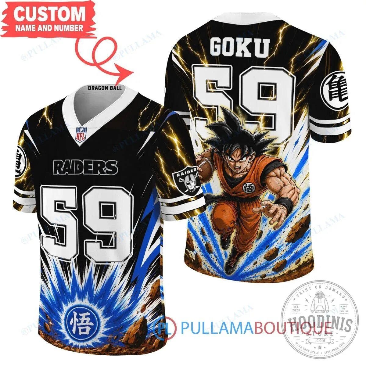 Las Vegas Raiders Football Son Goku Dragon Ball Z Super Saiyan Jersey