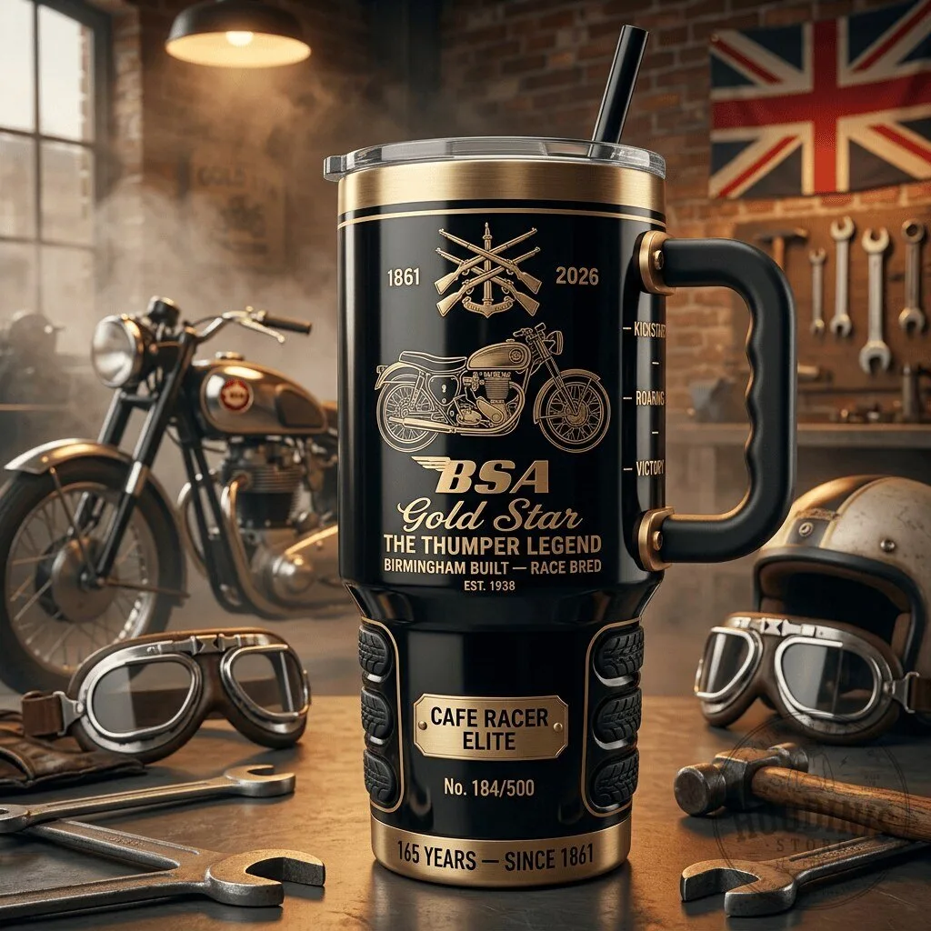 BSA Gold Star Motorcycle Cafe Racer Elite Insulated Tumbler with Handle