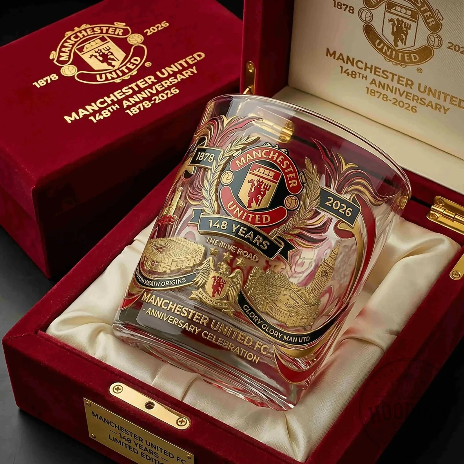 Manchester United 148th Anniversary Commemorative Whiskey Glass Tumbler