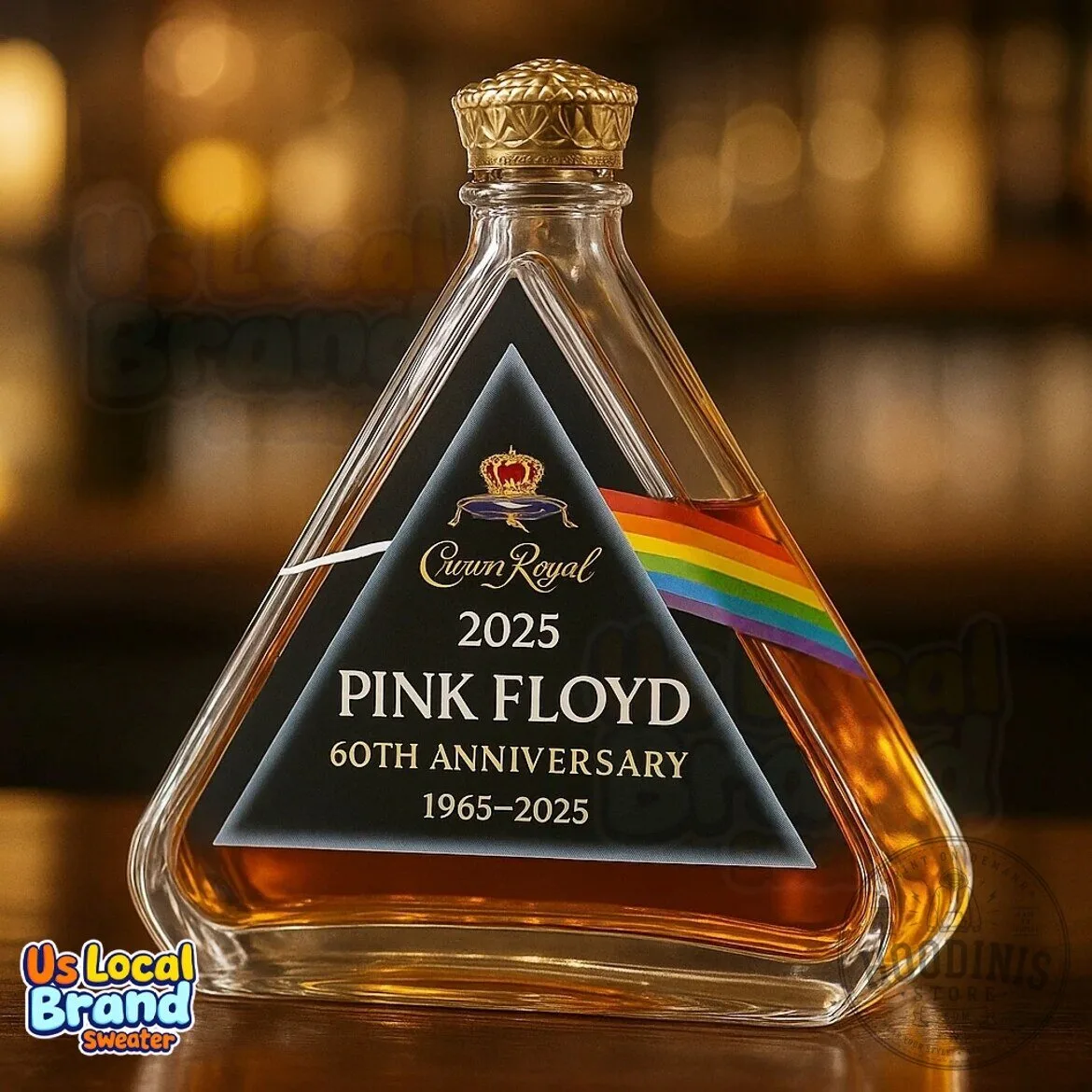 Pink Floyd 60th Anniversary 2025 Whiskey Bottle with Rainbow Flag