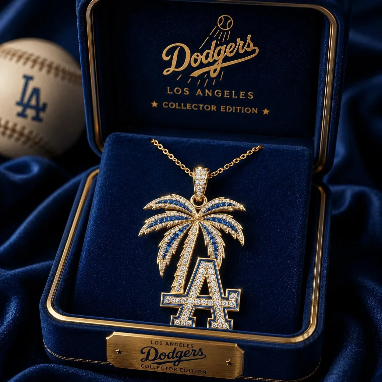 Palm Tree Diamond Pendant Necklace featuring Los Angeles Dodgers Design