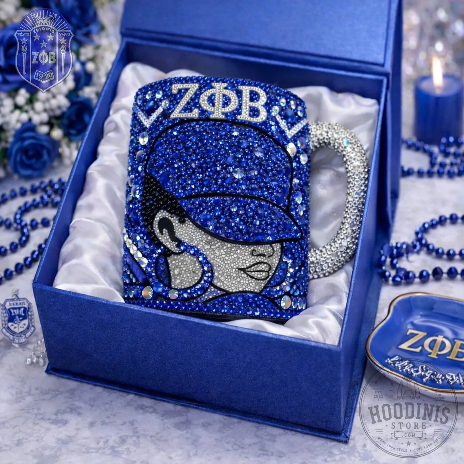 Zeta Phi Beta Sorority Royal Blue Rhinestone Embellished Coffee Mug