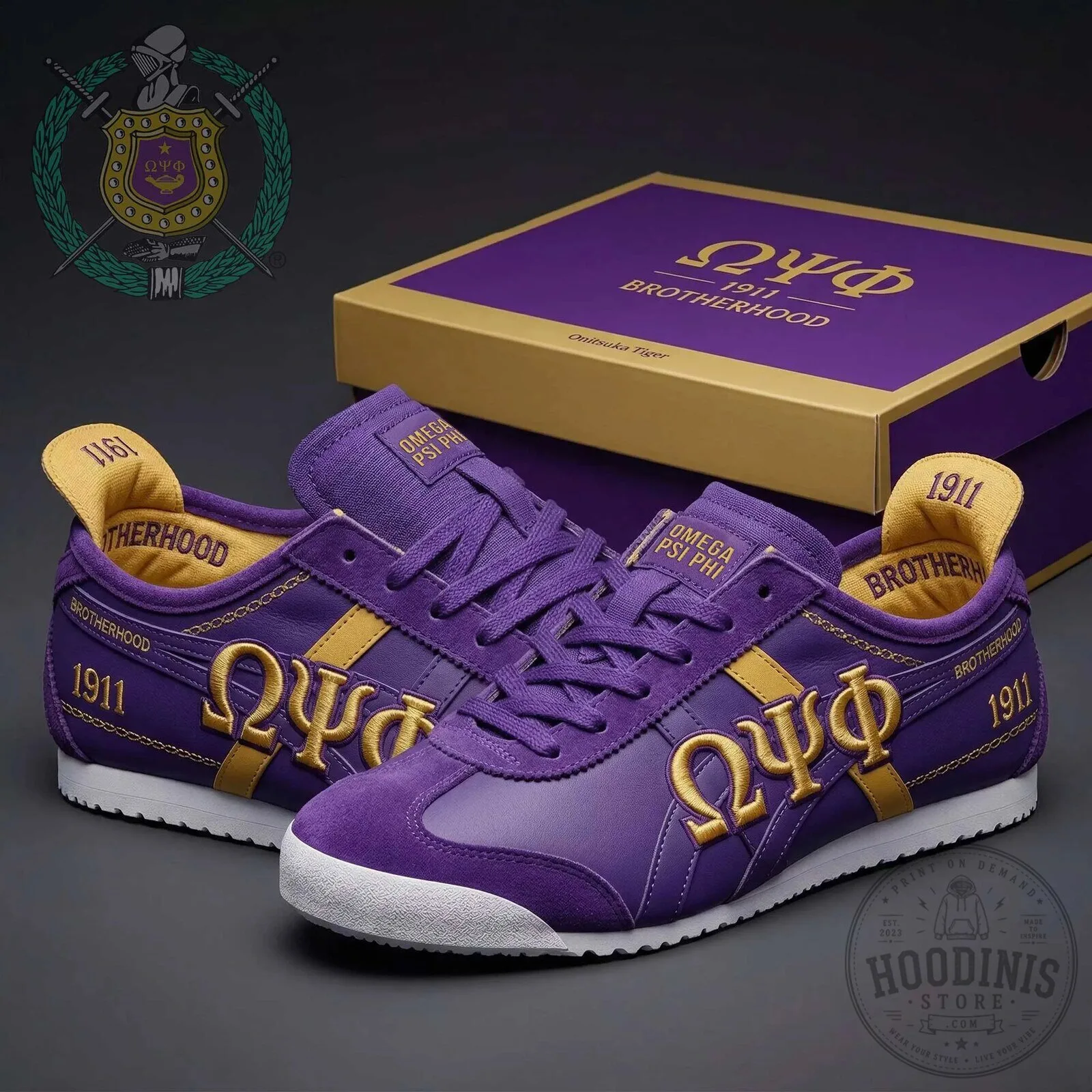 Omega Psi Phi Fraternity Brotherhood Purple and Gold Athletic Sneakers 2 Omega Psi Phi Fraternity Brotherhood Purple and Gold Athletic Sneakers