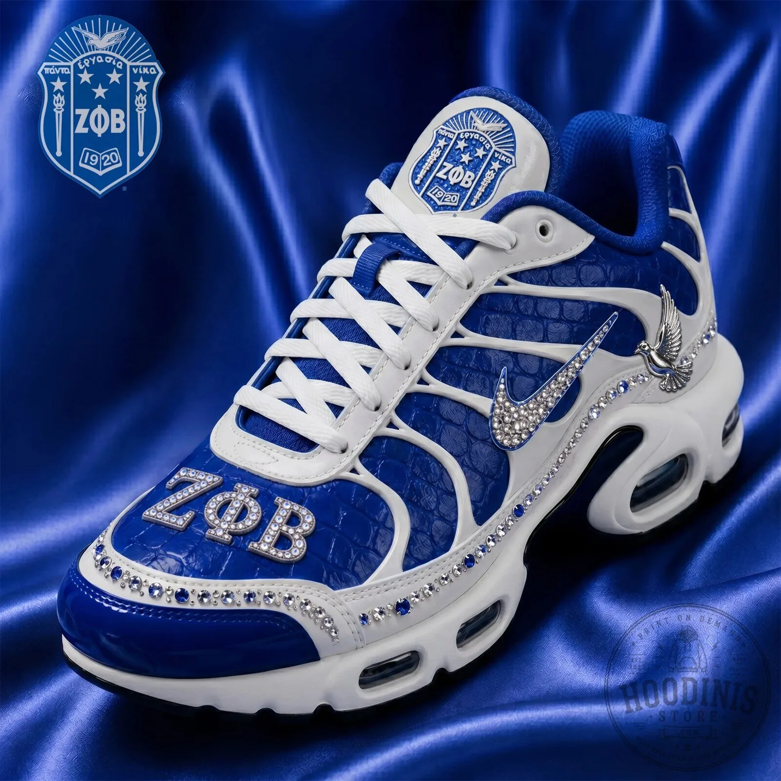 Zeta Phi Beta Sorority Blue and White Bling Nike Air Max Plus Shoes