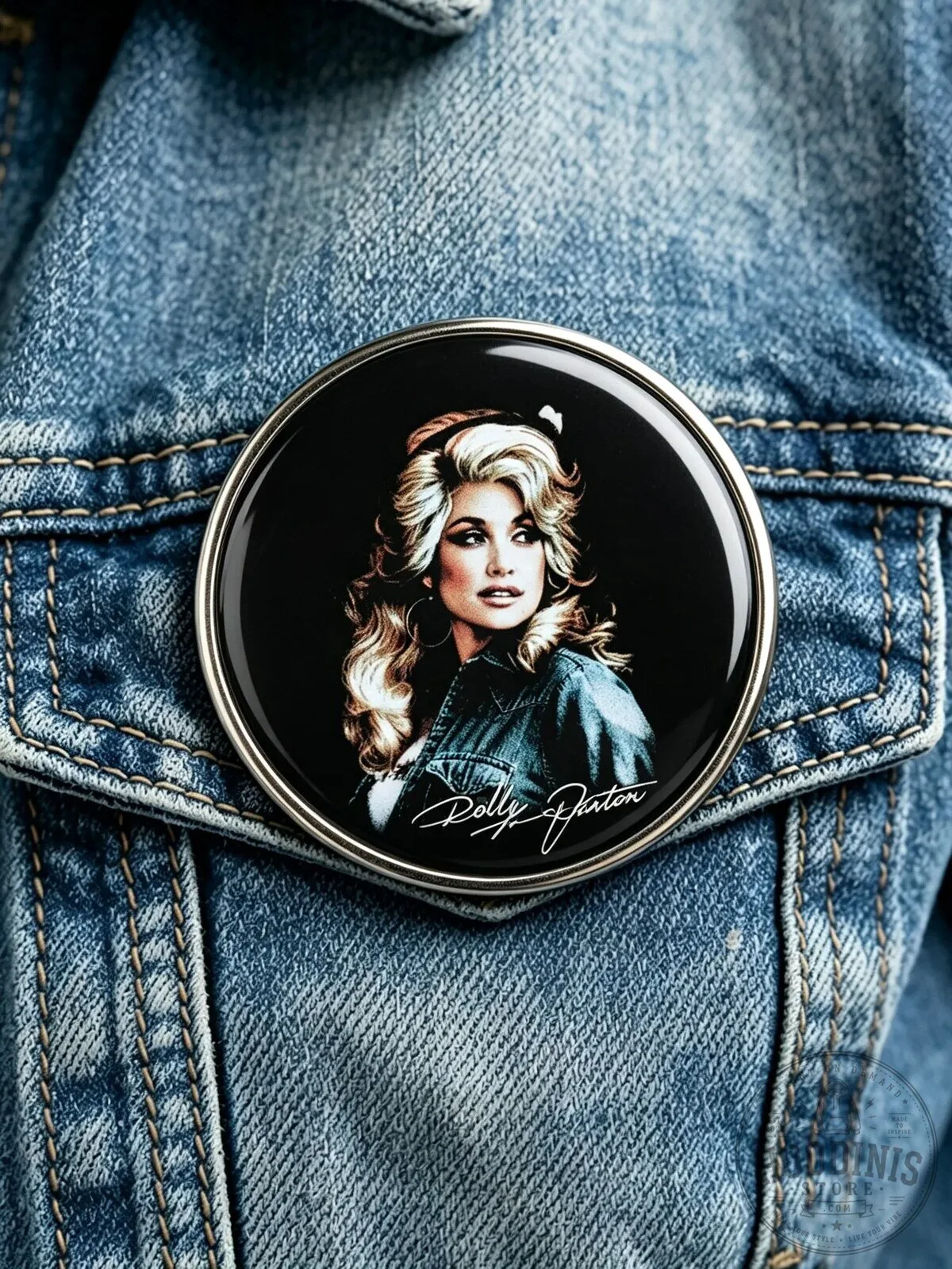 Dolly Parton Retro Pin-Back Button for Denim Jacket or Backpack