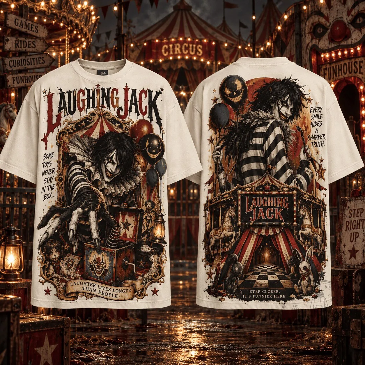 Laughing Jack Creepy Circus Clown Horror Character Halloween T-Shirt
